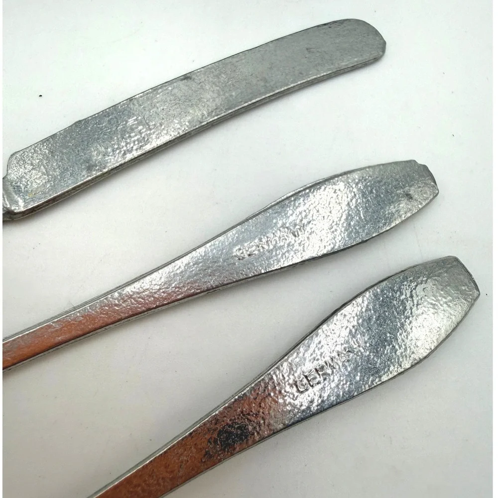Vintage‎ German Dollhouse Metal Flatware Set – 18 Pieces + Wire Tray